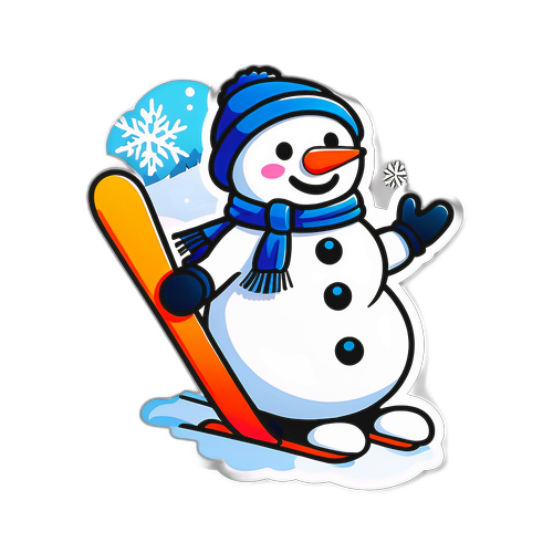 Ein fröhlicher Schneemann, der Ski fährt