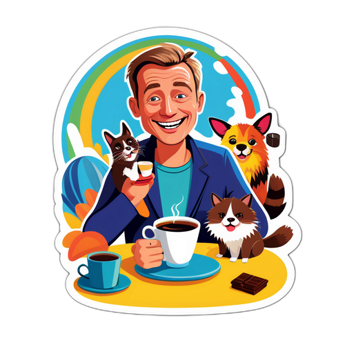 Humorvoller Olli Schulz mit Haustieren und Kaffee