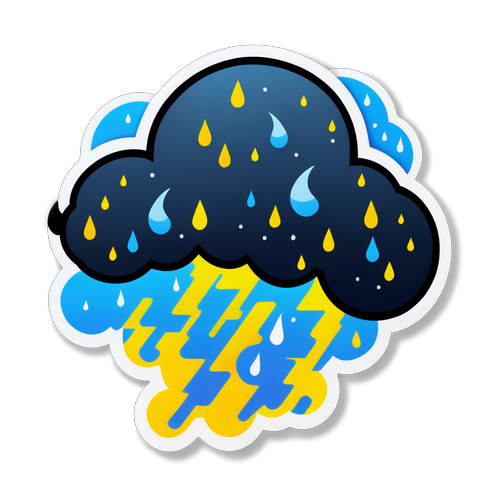 Stickers przedstawiające dramatyczną burzę z błyskawicami i kroplami deszczu