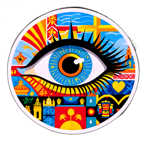 Färgglad mosaikdesign med spanska kulturella symboler