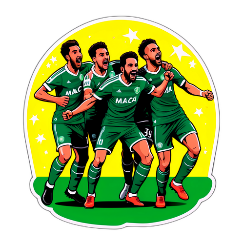 עיצוב מדבקה מלא באנרגיה של שחקני מכבי חיפה חוגגים שער