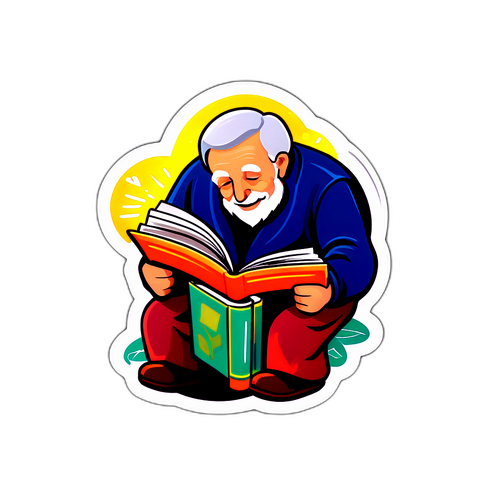 Стикер о пенсионном фонде с книгами и счастливой старостью
