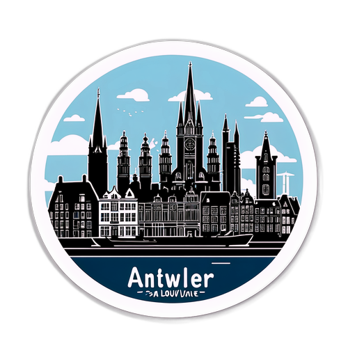 Artistieke weergave van de skyline van Antwerpen en de industriële erfenis van La Louvière