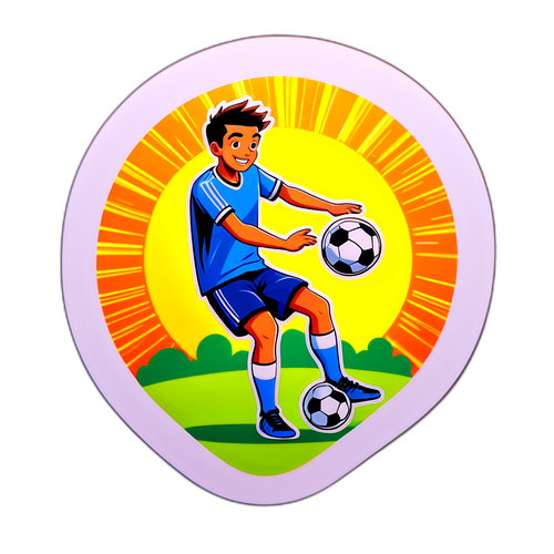 הוא מתאמן על טריקים בכדורגל בחצר שלו, השמש משתקפת מהכדור המבריק שלו