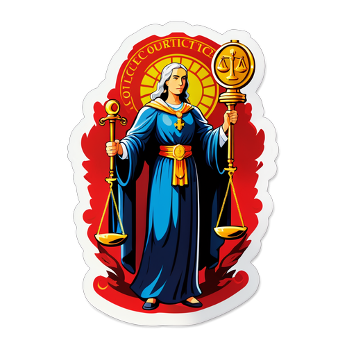 Figura simbolică a justiției cu declarația de avere