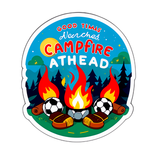 Koselig leirbål scene med fotballrelaterte gjenstander