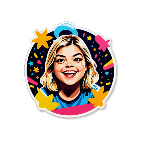 Vrolijke sticker van Louane in een popconcertsetting