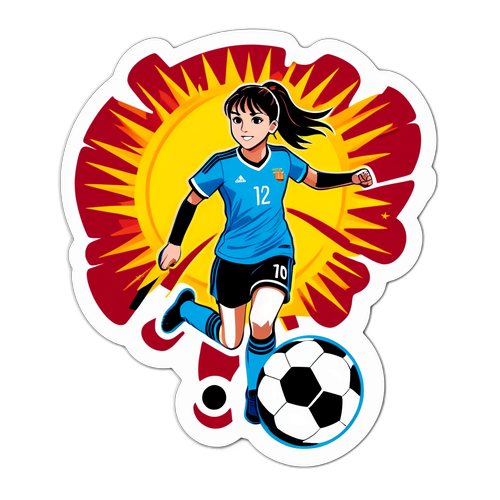 Sticker Aitana Bonmatí Menendang Bola Dengan Latar Belakang Matahari Terik