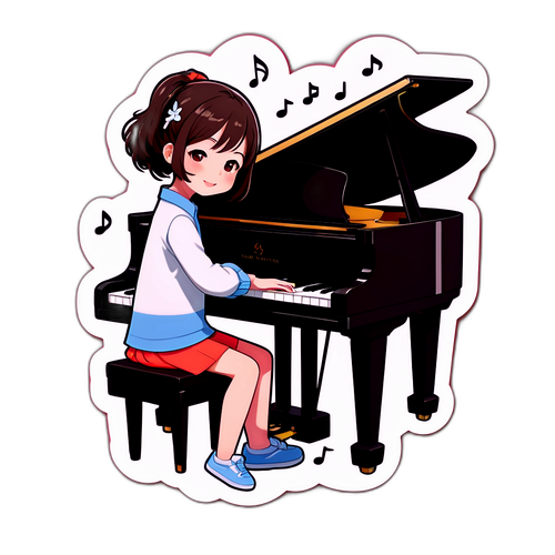 松下尚子がピアノを弾いているステッカー