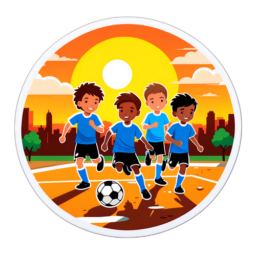 Um adesivo com cena de futebol de rua