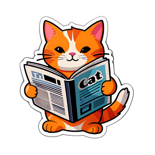 新聞を読むかわいい猫のイラスト