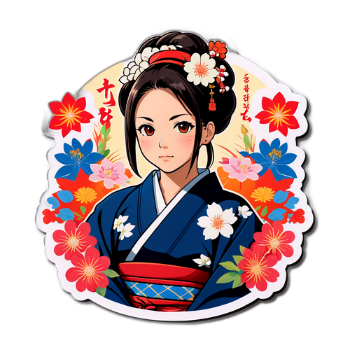 中村獅童の伝統的な日本の衣装と花のアート