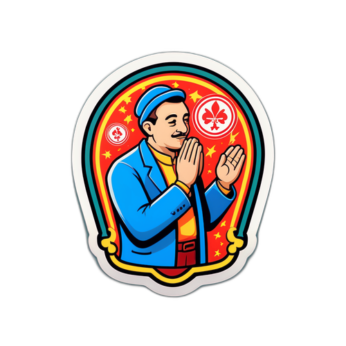 Hình dán người chơi xổ số cầu may mắn với phong cách hài hước