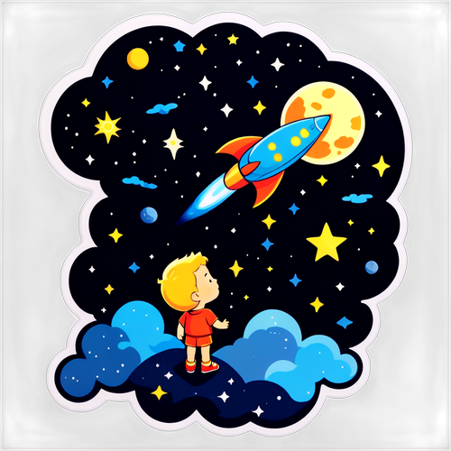 孩子仰望星空，梦境中的宇宙飞船！