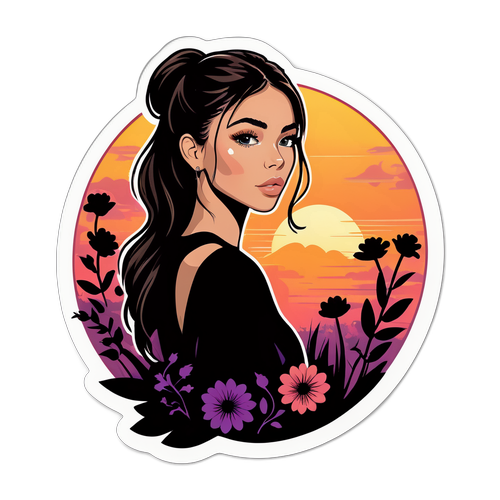 Silweta ni Madison Beer na Napapalibutan ng mga Bulaklak at Pagsikat ng Araw