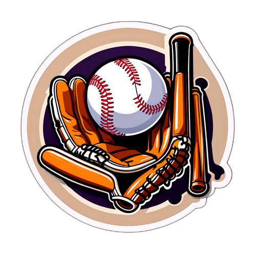 經典棒球手套與球棒貼紙