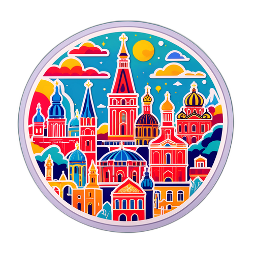 Наліпка з графікою відомих місць у Кам'янському, красиво оформлена в святкових кольорах