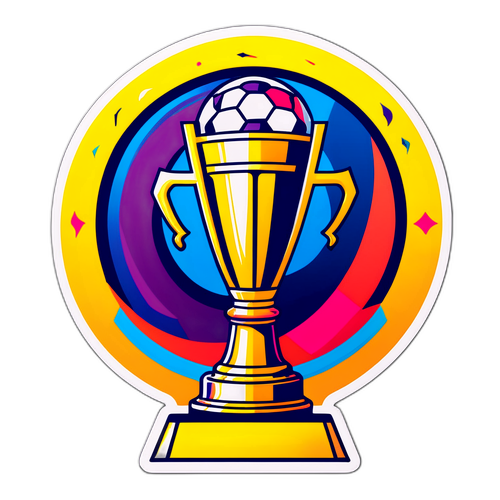 Farverig sticker med La Liga-trofæet og bold