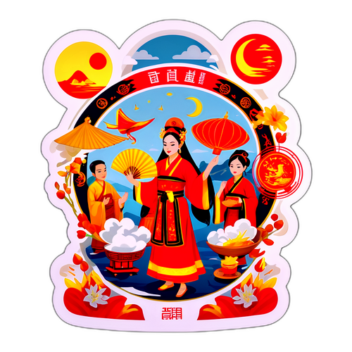 Sticker về phong tục truyền thống của người Việt trong ngày rằm tháng Tám