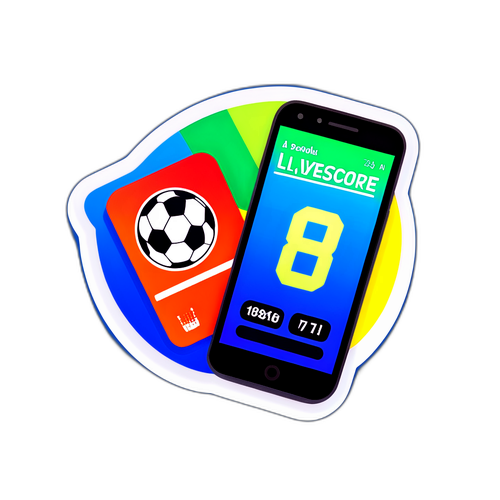 Sticker cu smartphone afișând scoruri de fotbal