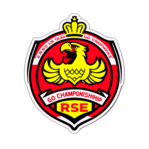 A stylisierte Aufkleber mit dem Text 'Go Ahead Eagles - Rise to the Championship!'
