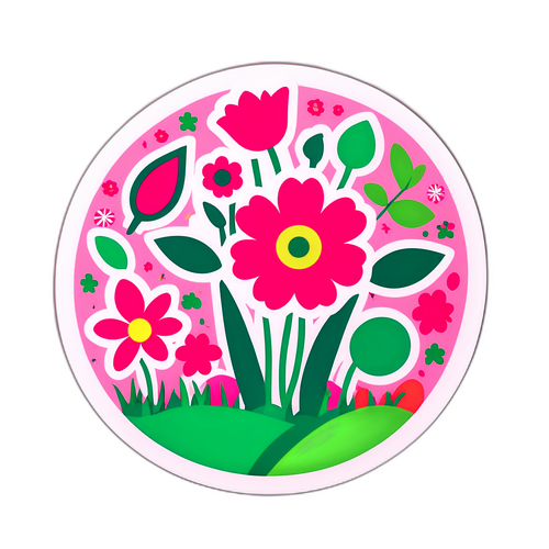 春天的花卉野餐貼紙
