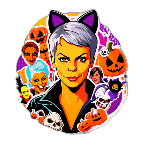 Vibrant Jamie Lee Curtis Collage Sticker