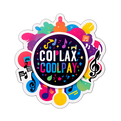 Стікери з логотипом Coldplay у оточенні музичних нот
