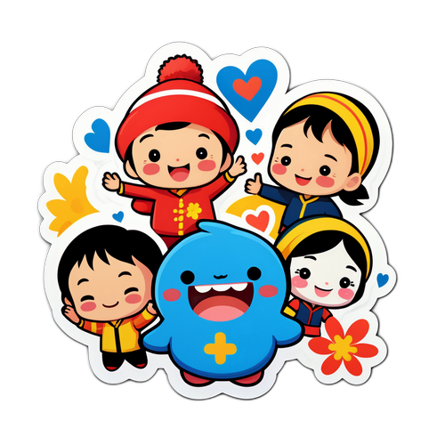 Tấm sticker dễ thương về tình bạn và tình đoàn kết