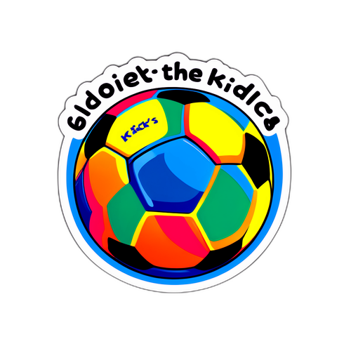 Яскравий наклейка з футбольним м'ячем та словом 'Kick'