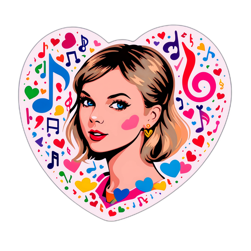 Taylor Swift album borító művészet színes zenei jegyekkel és szívekkel