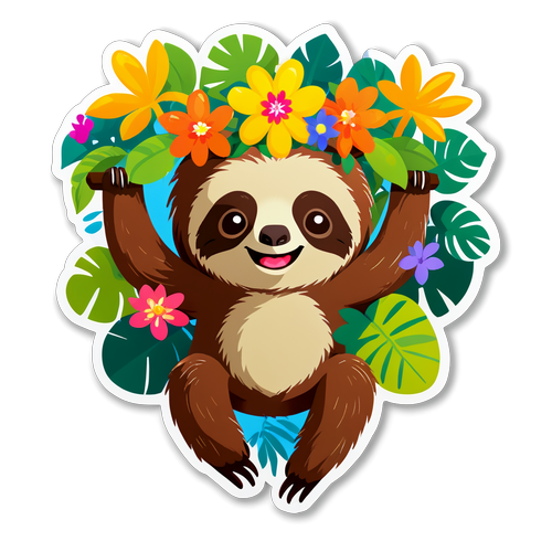 Cheerful Sloth in a Tropical Oasis