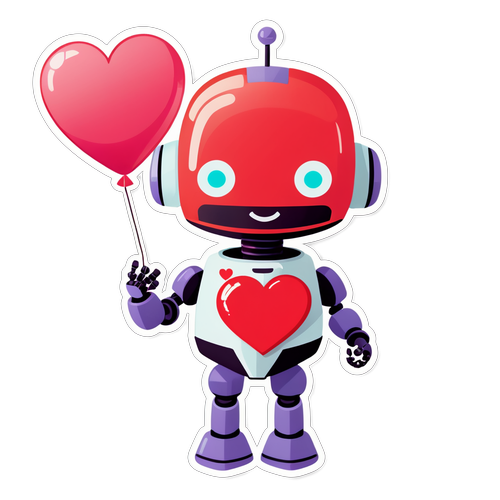 可愛機器人拿著心形氣球