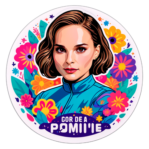 Sticker met een krachtige quote van Natalie Portman omringd door bloemen