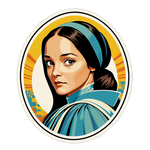 An Artistic Sticker of Olivia Hussey Styled as a Vintage Film Poster