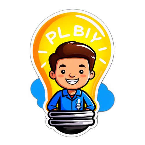 Gambar Kartun Pekerja PLN dengan Lampu Bohlam