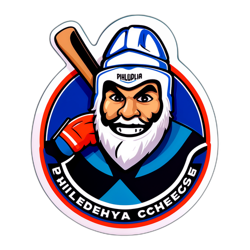 Дизайн наклейки с Филадельфийским сливочным сыром и хоккейной палкой, оформленный в филадельфийском стиле