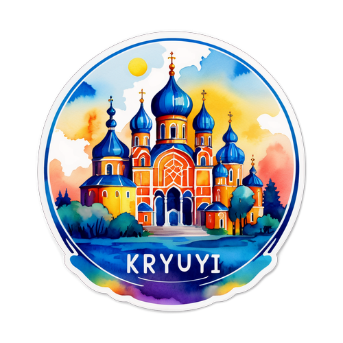 Картка з культурними пам'ятками Кривого Рогу в акварельному стилі