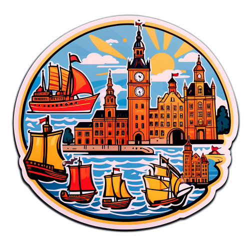 สติกเกอร์การ์ตูนสไตล์วินเทจของเมืองฮัมบูร์ก