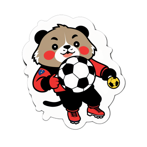 ロアッソ熊本のマスコットキャラクターがサッカーボールで遊ぶ楽しいシーン