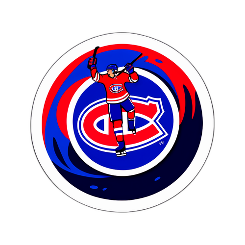 Hockey Puck Launch Sticker with Canadiens and Rangers Logos