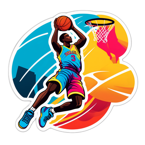 Sticker de un jugador haciendo un espectacular mate en un partido de baloncesto