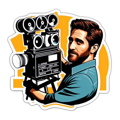 En cool klistermärke av Jake Gyllenhaal med en vintage filmklappa