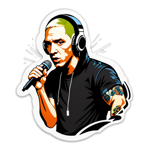 Esplosiva Passione Musicale: L'Illustrazione Artistica di Eminem con Cuffie e Microfono!