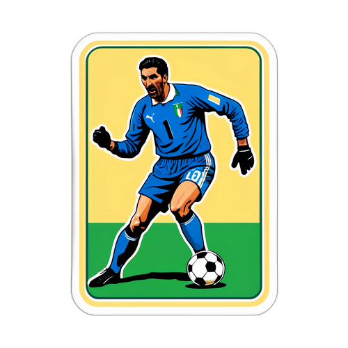 Архивное фото Джанлуиджи Буффона, оформленное как винтажный постер футбольного матча