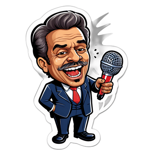 Caricature amusante de Santos avec un microphone