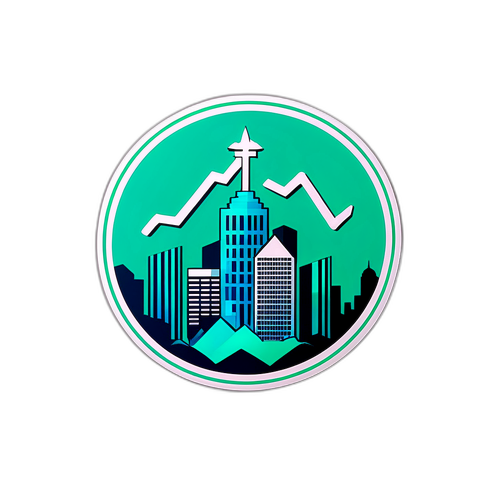 달러 지수와 상승 그래프가 있는 도시 금융 풍경 스티커