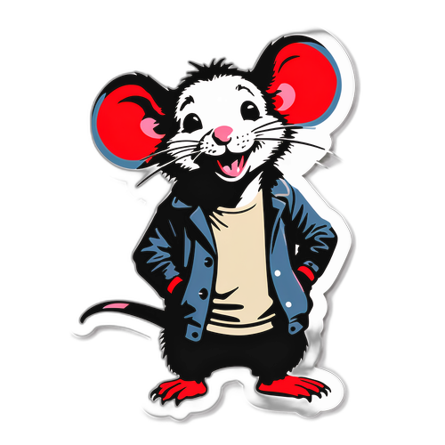 Sticker van een knipogende rat in moderne kunststijl