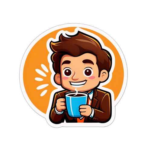 朝の番組でコーヒーを楽しむキャラクター