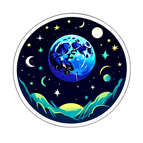 Faser av månen i en nattlig himmel med 'Nordlys'